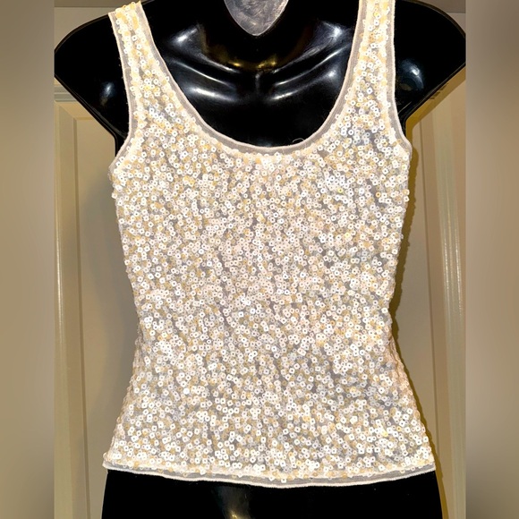 EXPRESS Ivory White Sequin Semi Cropped Tank Top size XS - Picture 4 of 9